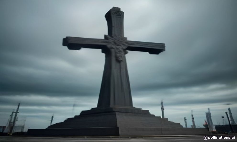 The three steel crosses of the Monument to the Fallen Shipyard Workers of 1970 in the square outside Gate No. 2 of the Gdańsk Shipyard.