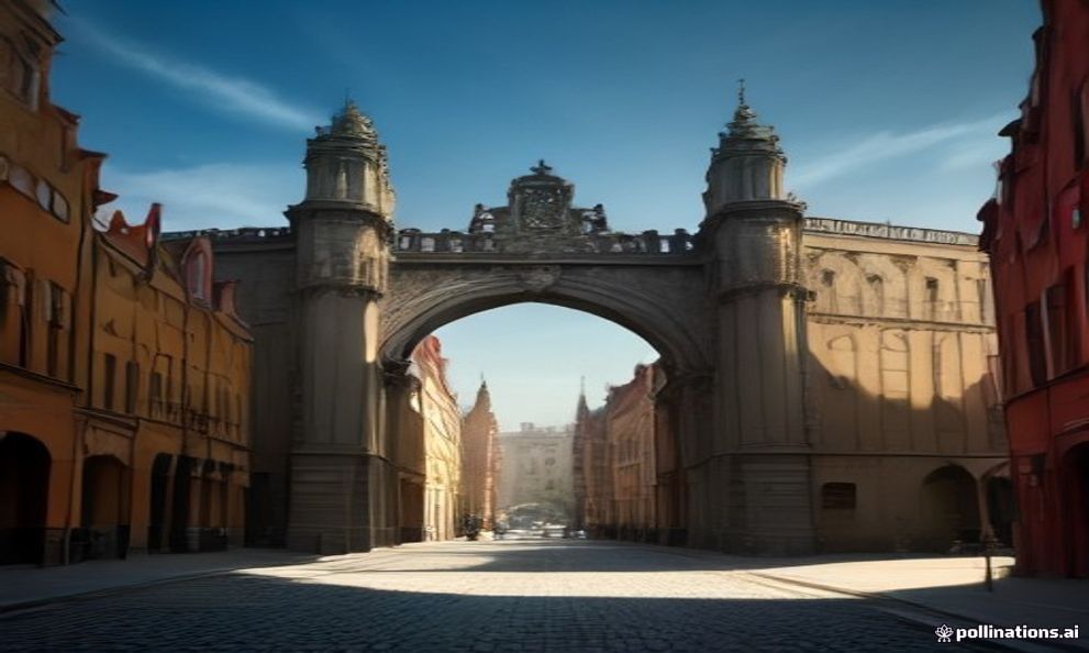 The Golden Gate (Złota Brama) at the western entrance to Gdańsk's Royal Road, with its Renaissance stone archway in morning light.