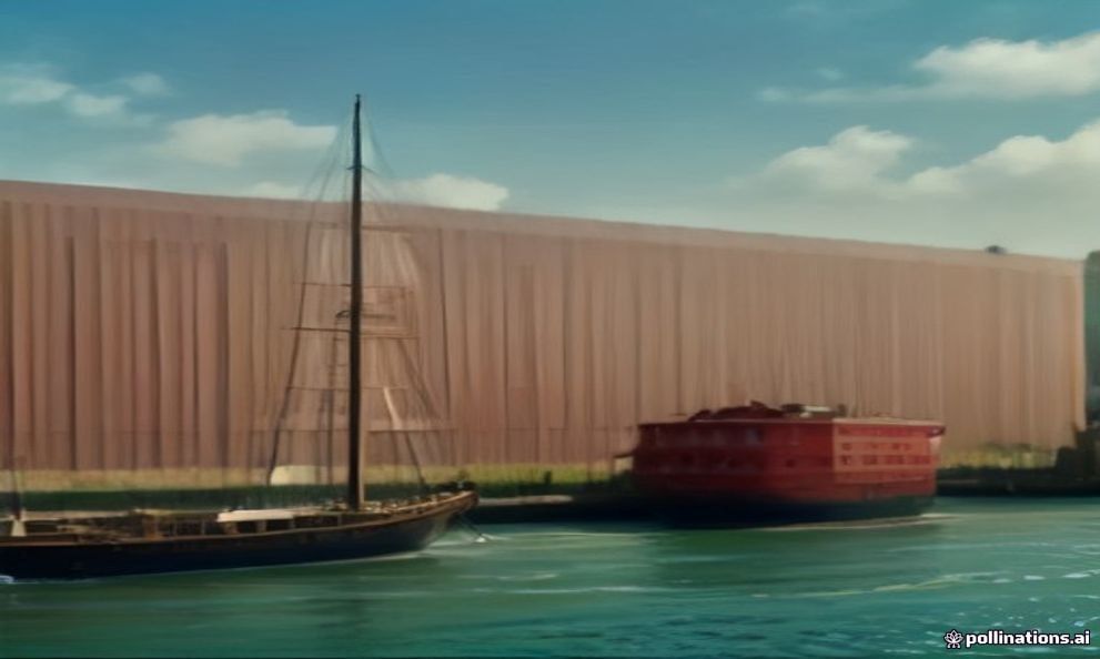 A historic museum ship moored on the Motława river in Gdańsk, with brick granary buildings behind.