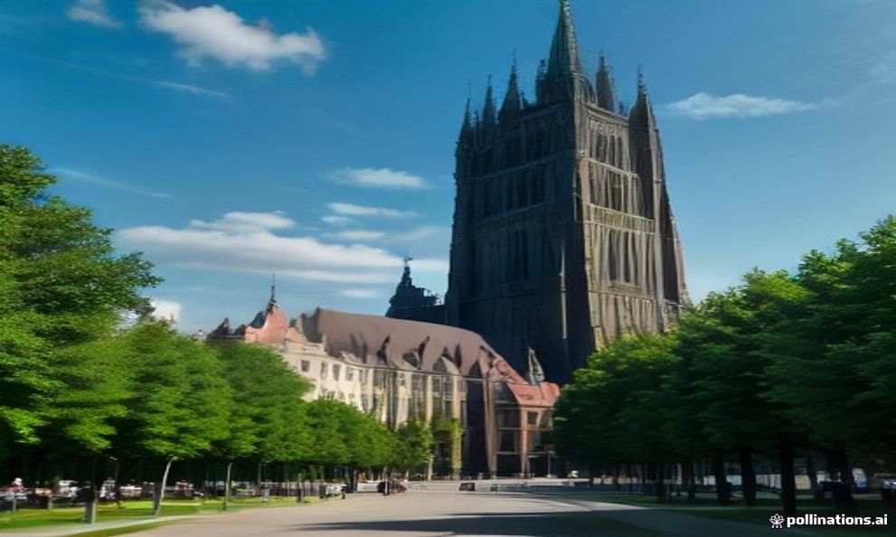 The twin Baroque towers of Oliwa Cathedral rising above the green park in Gdańsk's Oliwa district on a summer afternoon.