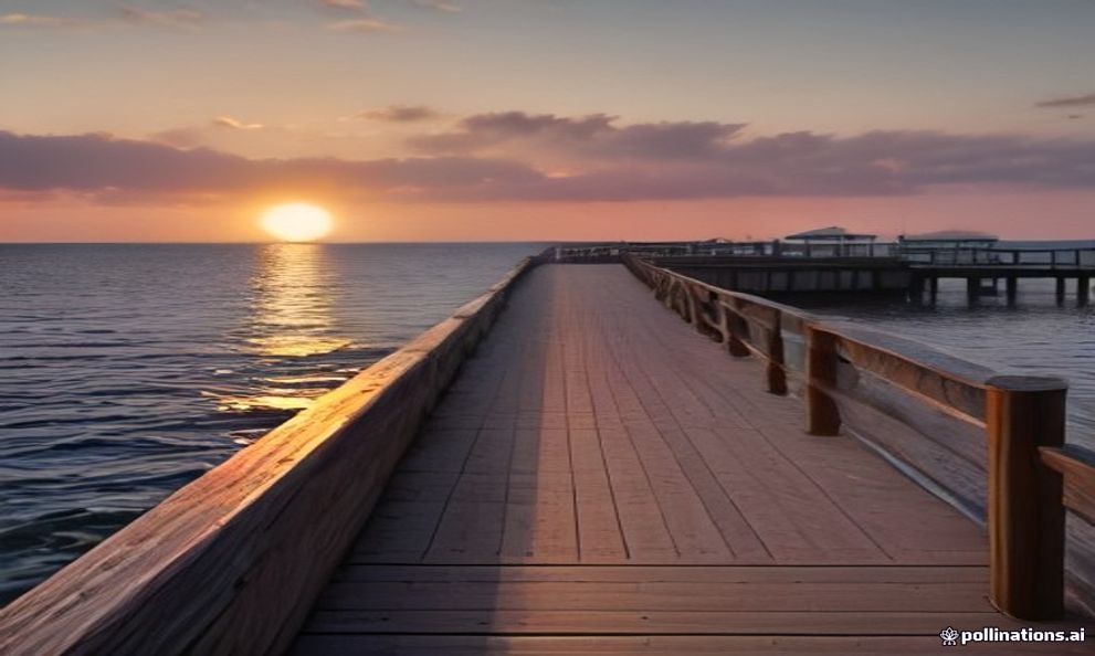 The 511-metre Sopot wooden pier stretching into the Baltic Sea at golden hour.