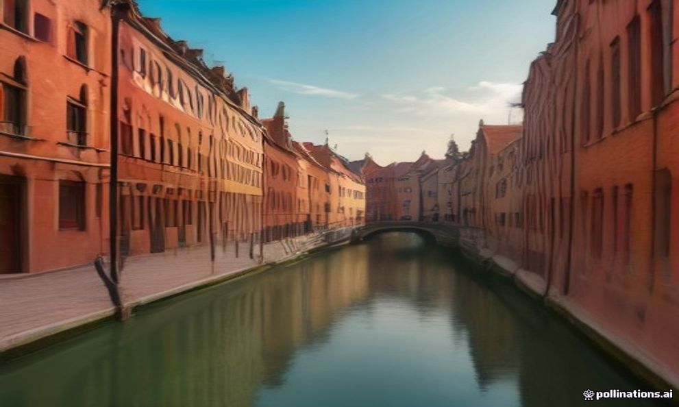 Great Mill of Gdańsk, red brick gothic building beside the Radunia canal in the quiet Old Town.